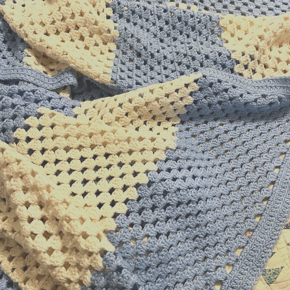 Blue White Stripe Afghan 117 x 80 Large Handmade Crochet Blanket Couch Throw